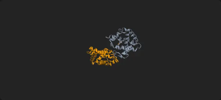 Animation: the AlphaFold model and the crystal structure start apart, then Align visible superposes them and the pair rotates.